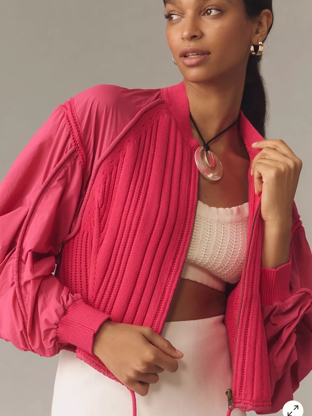 Anthropologie Pilcro Parachute Sweater Cardigan Hot Pink Size Medium New